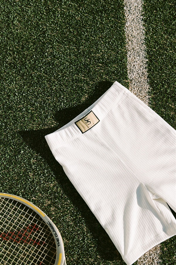 Off-White Natural Ribbed Cotton Fitted High-Waisted Jaelyn Bike Shorts