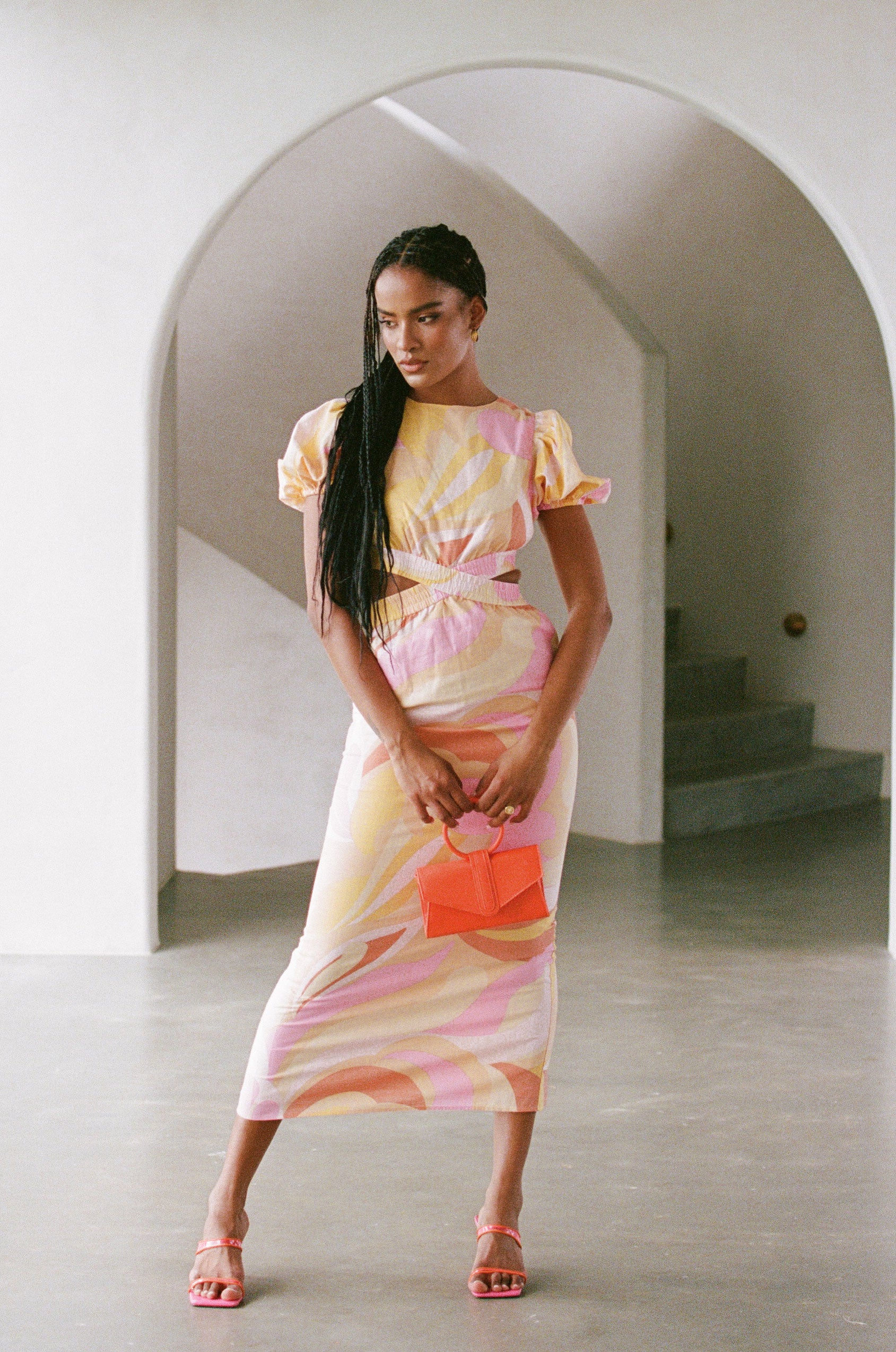 Sabo Exclusive Lucid Fuego High - Quality Natural Cotton Khaan Midi Dress