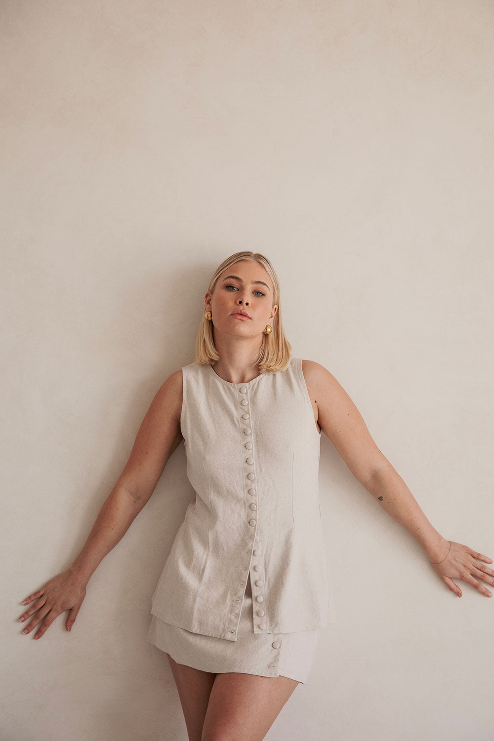 Exclusively Designed Rivia High - Neck Cotton Ramie Blend Top