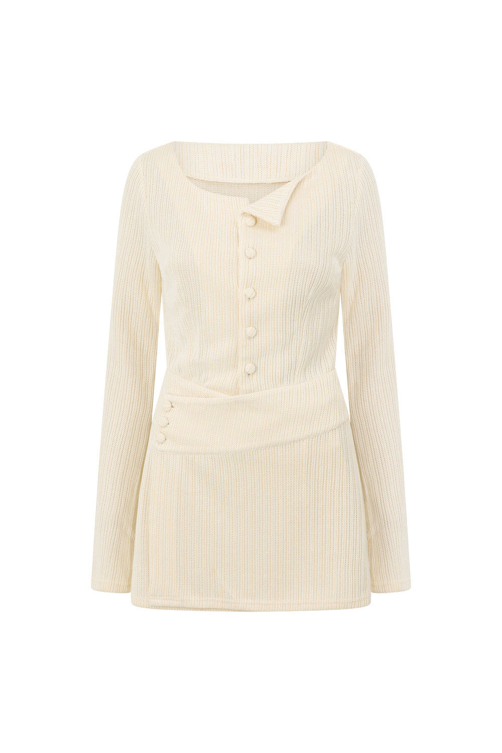 Beige Soft Pointelle Jersey Violette Wrap Mini Dress by Sabo