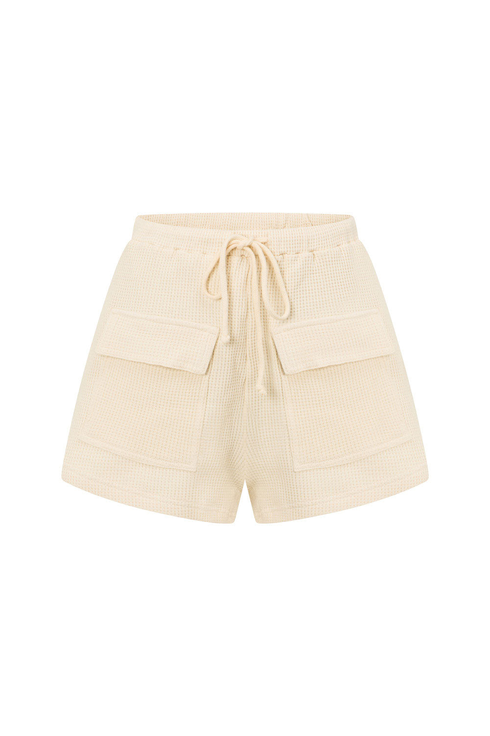 Summer Oatmeal - Colored Natural Cotton Waffle Fabric High - Waisted Kase Shorts