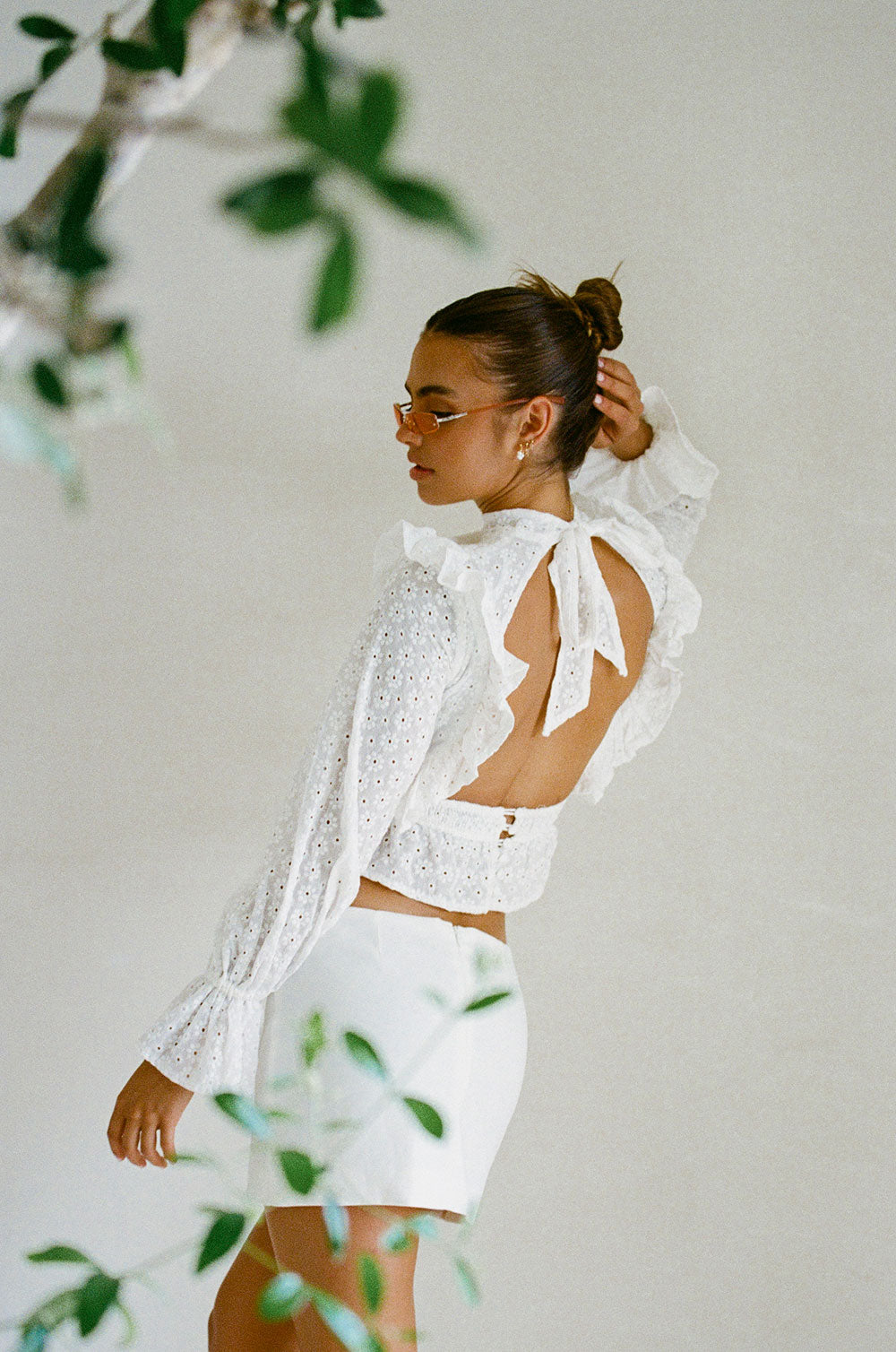 Exquisite Off-White Embroidered Nubia Top with Puff Sleeves