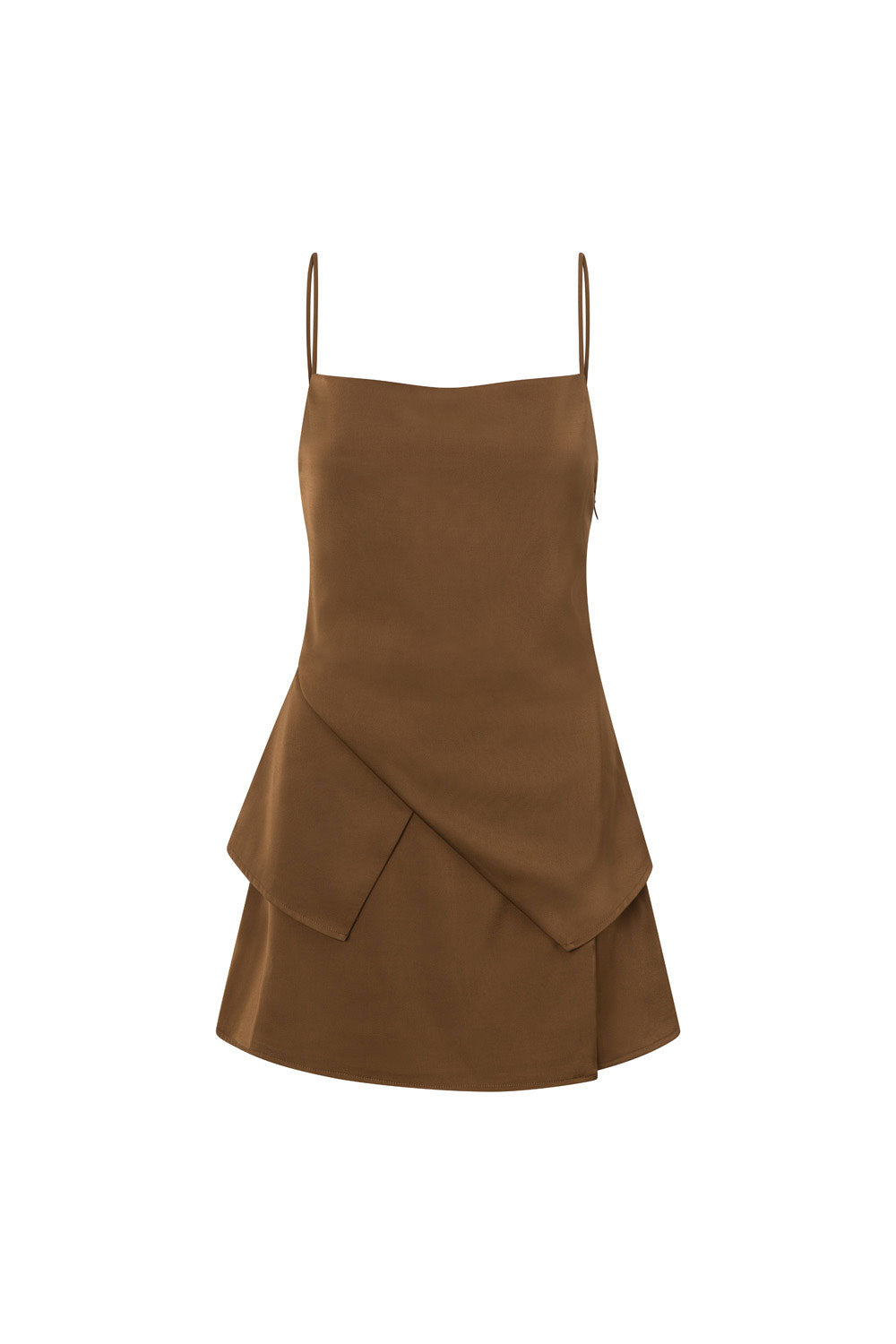 Chocolate Brown Matte Silky Del Ray Mini Dress with Asymmetric Wrap