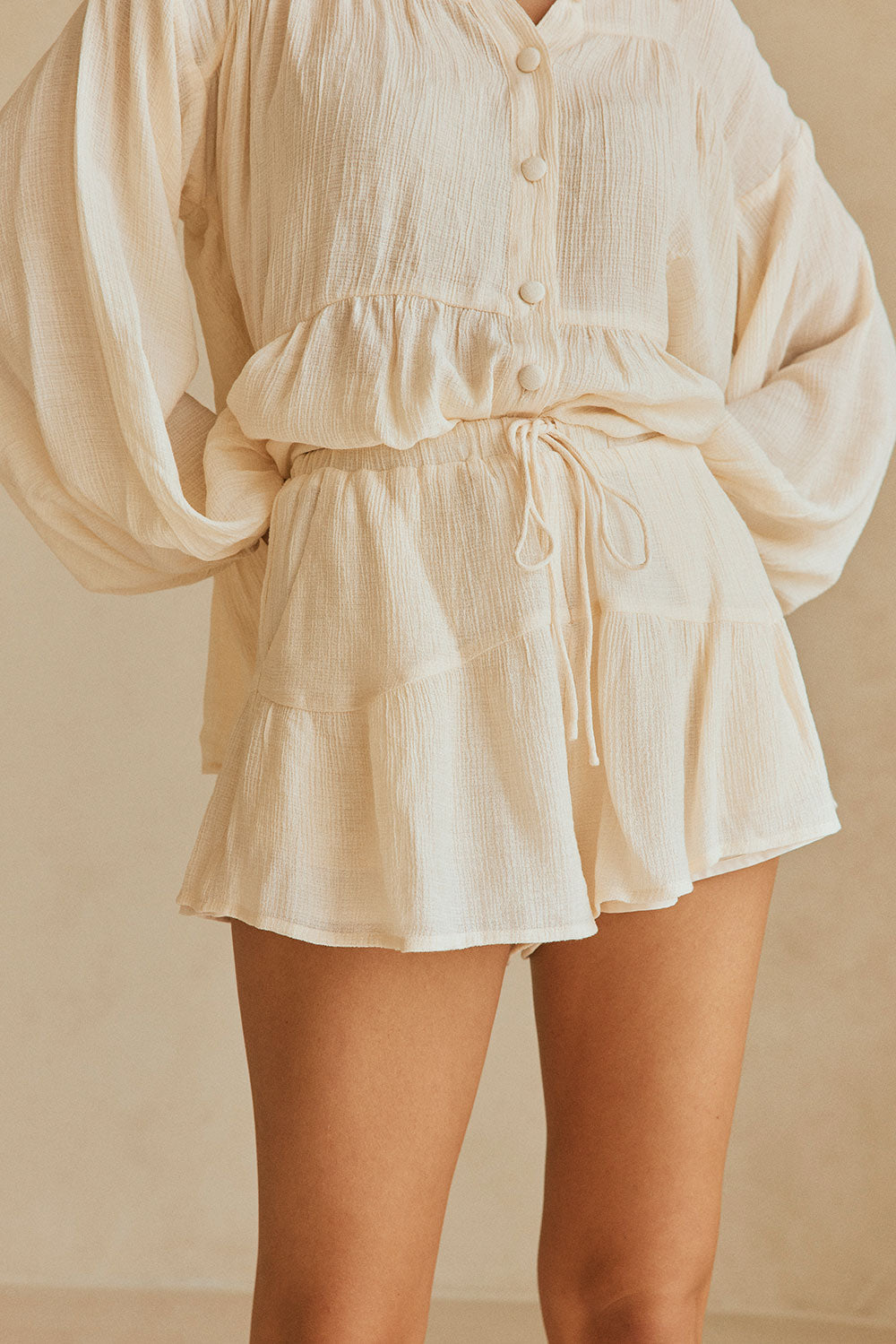 Cream-colored Sabo Huxley Shorts - A Sample Product
