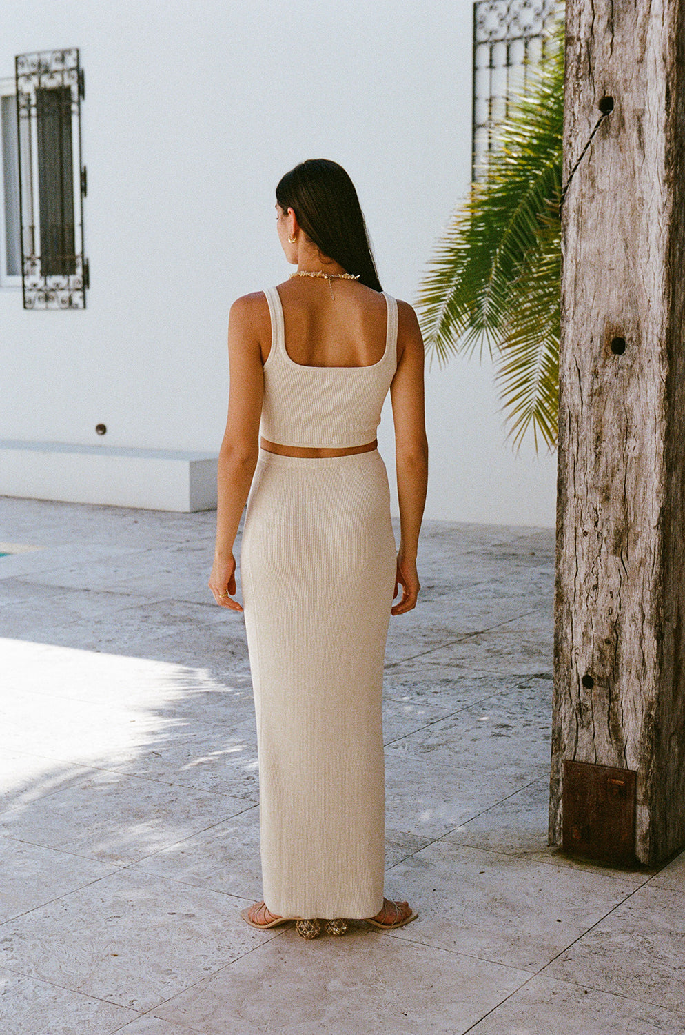Cream Ribbed Knit Leander Skirt by Sabo