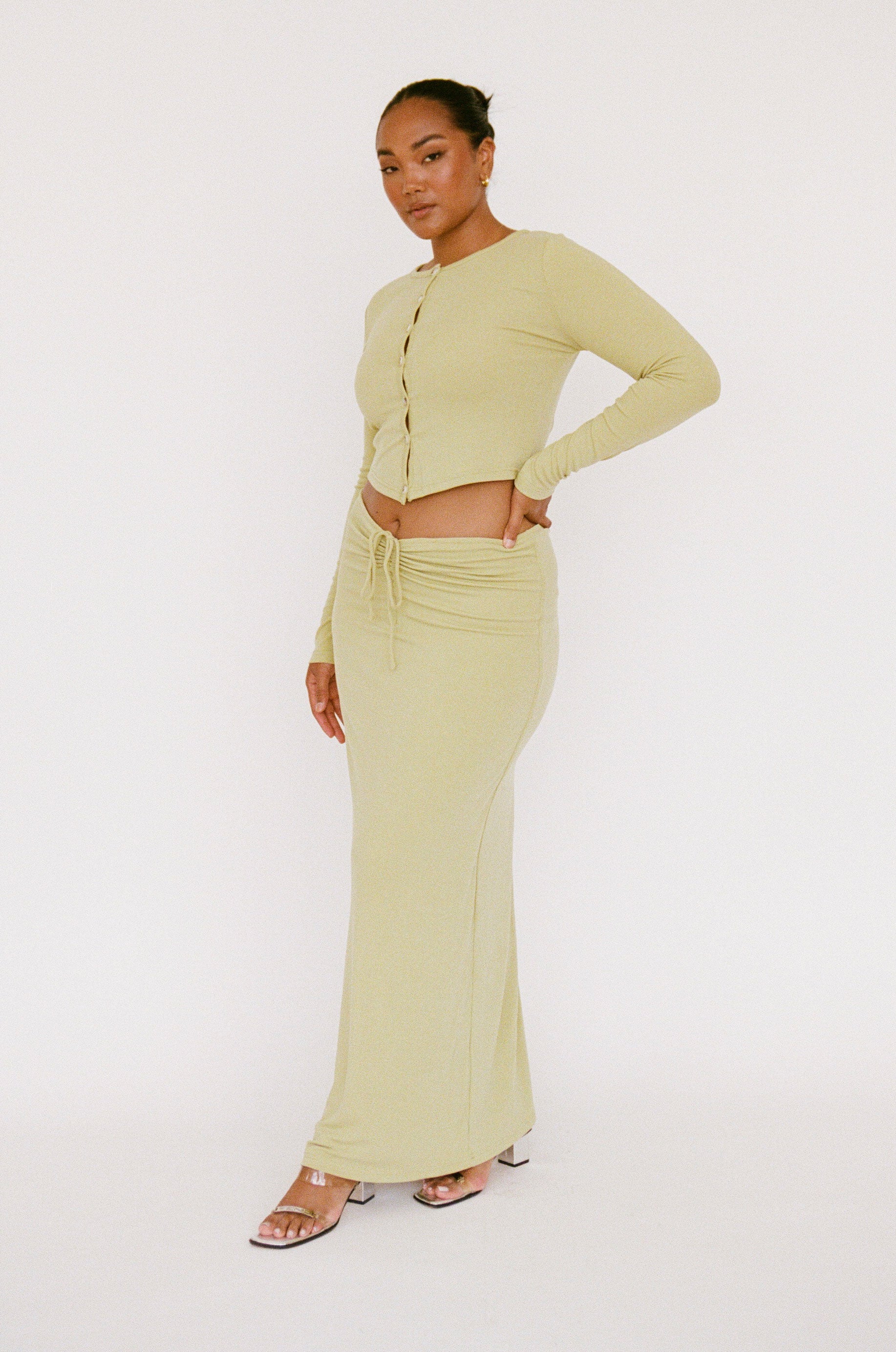 Exclusively Designed Creamy Green Soft Jersey High Waisted Sheniah Skirt