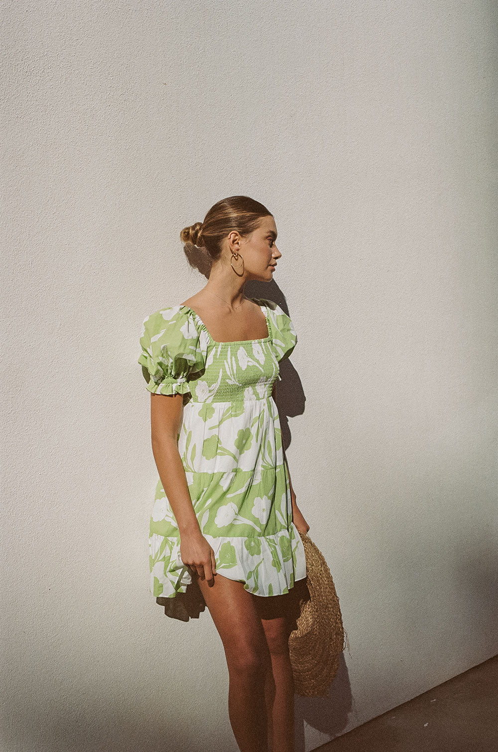 Exclusive Mint Floral Print Natural Lightweight Cotton Voile Xyla Women's Dress