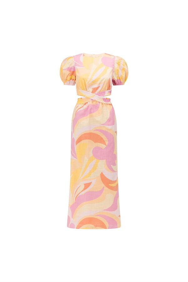 Sabo Exclusive Lucid Fuego High - Quality Natural Cotton Khaan Midi Dress