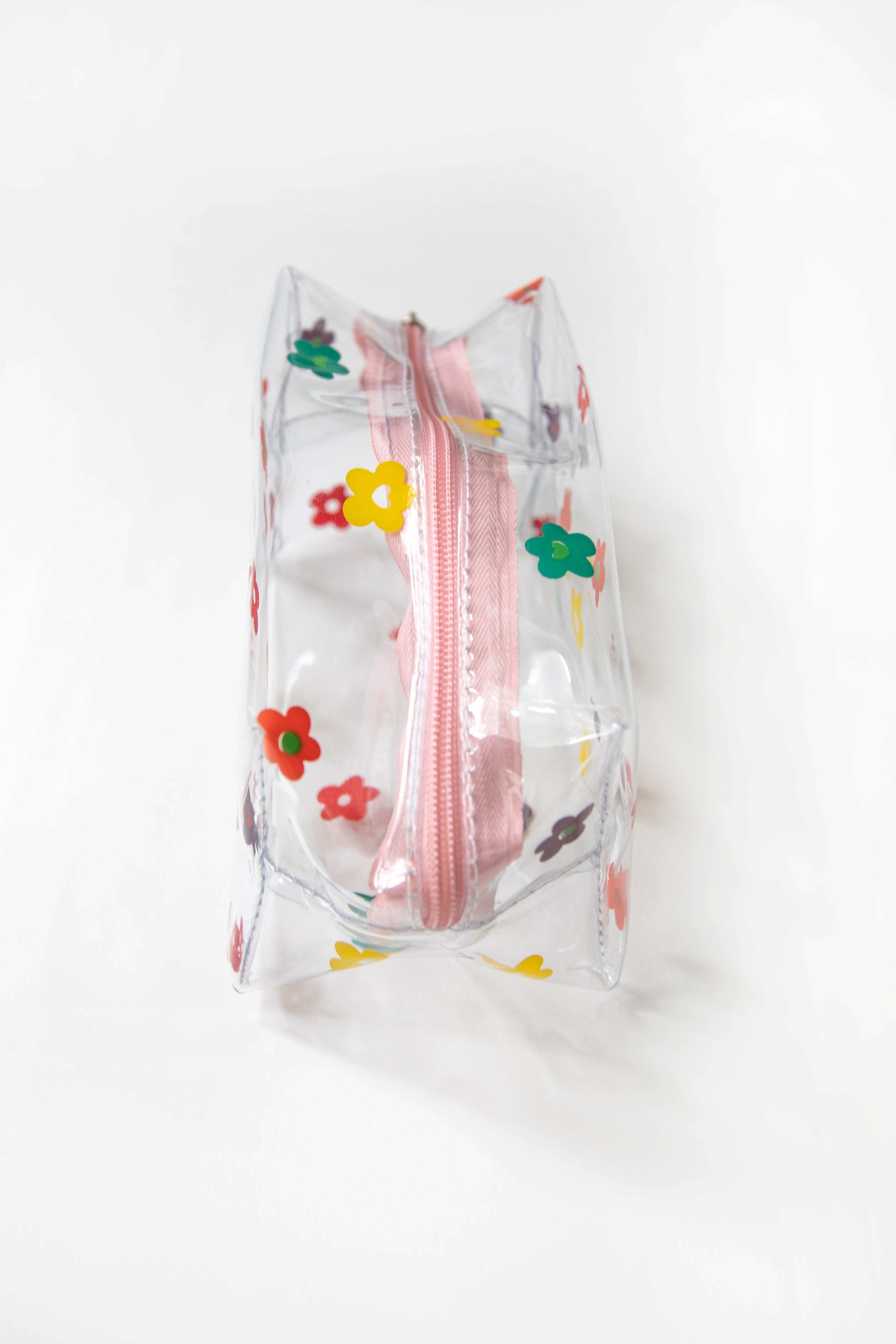 Adorable Transparent Multi - Colored Floral Print Anemone Cosmetics Bag