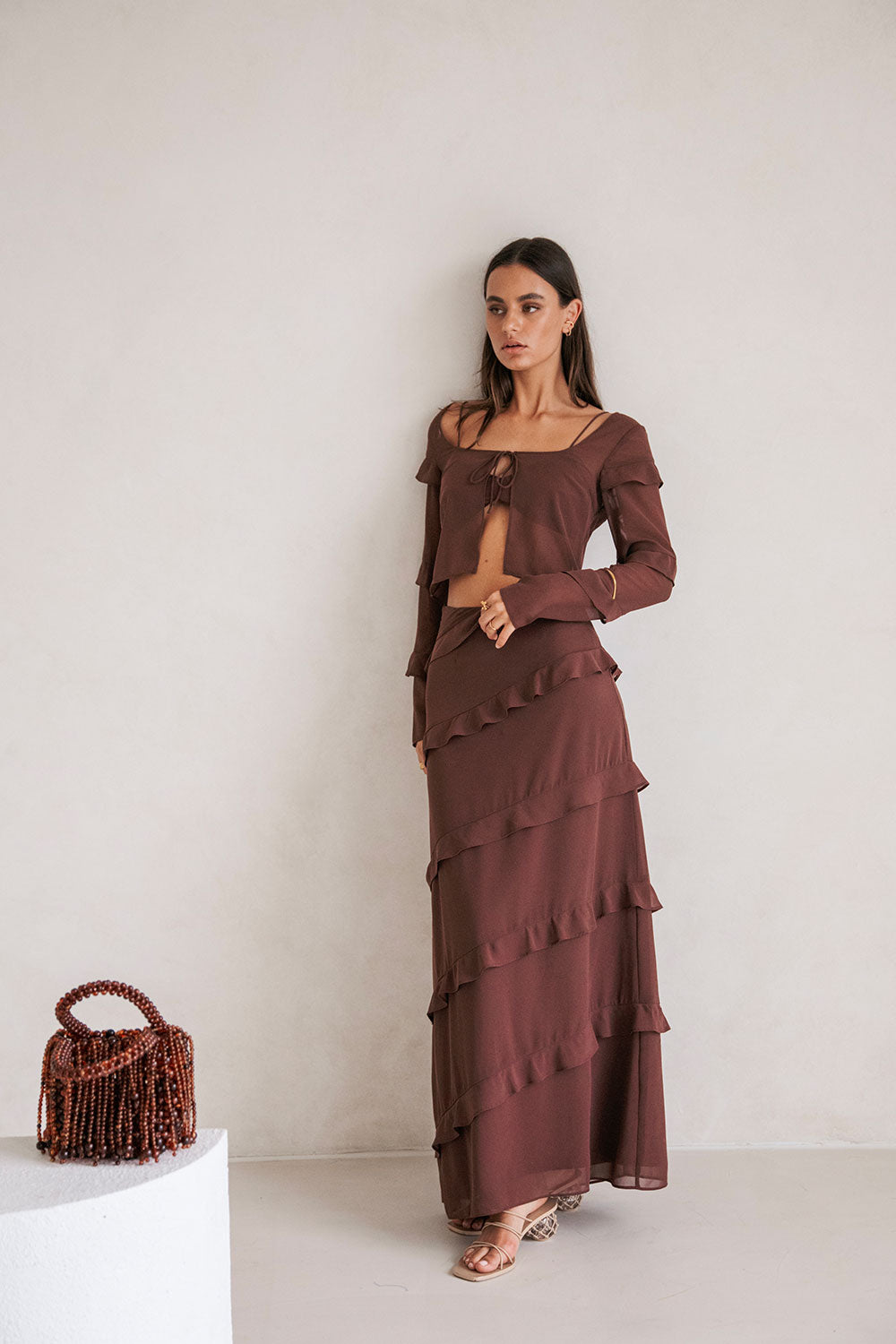 Chocolate Brown Soft Chiffon Alyce Maxi Skirt for Women