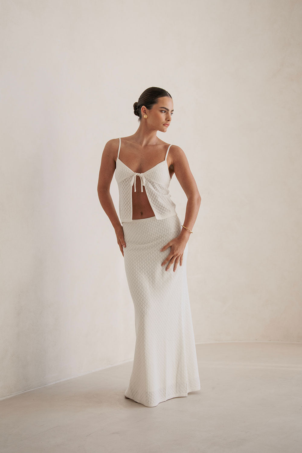 Exclusively Designed Tanisha Cotton Blend Pointelle Knit Off-White Women's Top