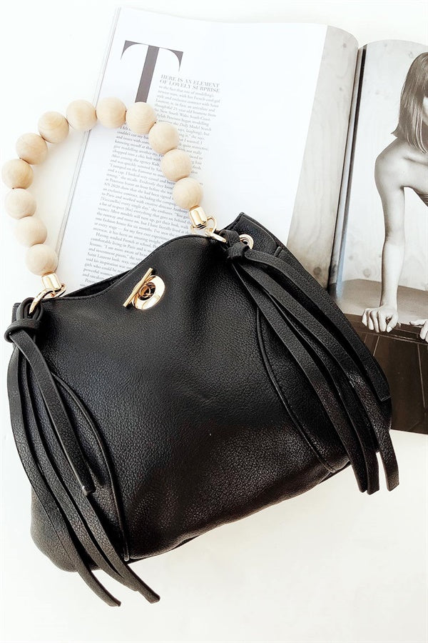 Stylish Miller Beaded Handle Mini Hobo Vegan Leather Handbag