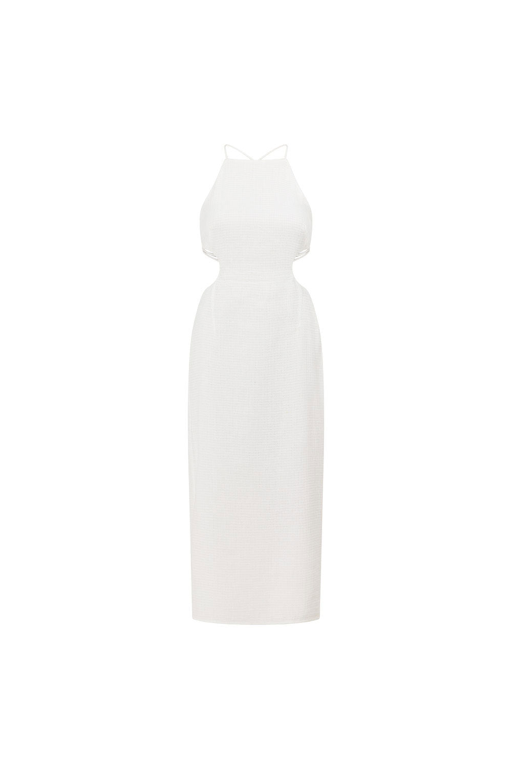 Exquisite White Natural Textured Cotton Salma Midi Dress