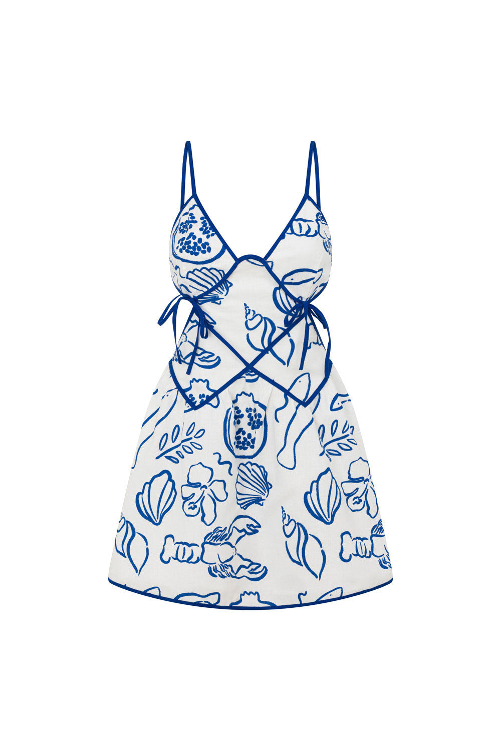Sabo's Exclusive Backless Seaside-Inspired Mini Amie Dress with Shoreline Print