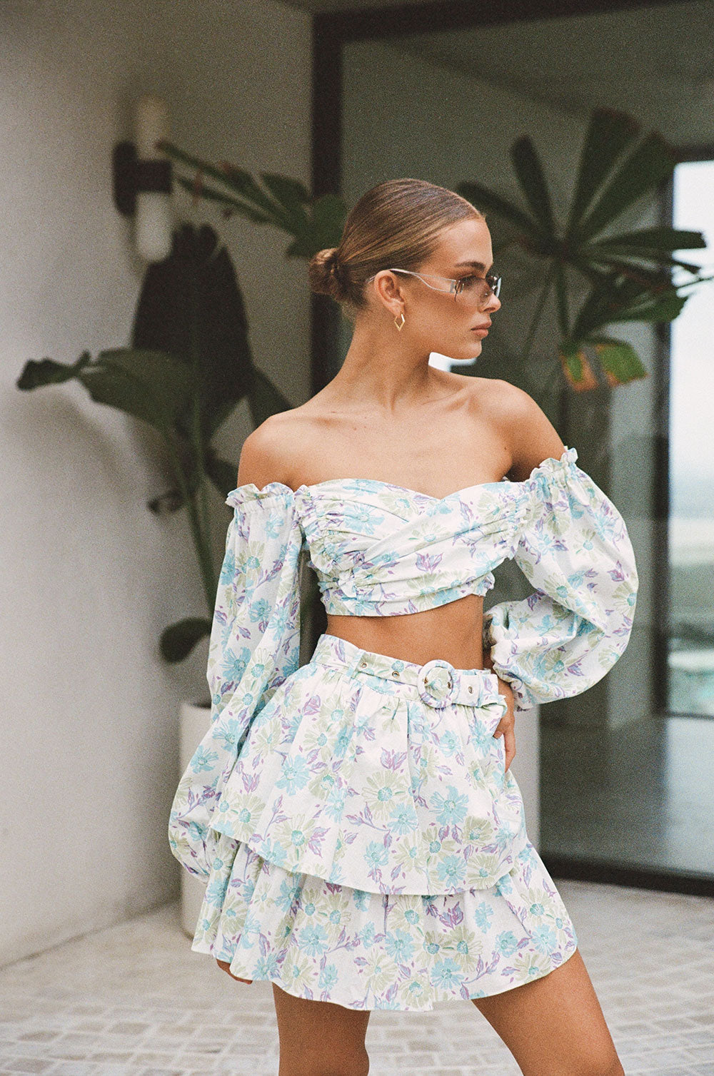 Feminine Floral Backless Zoe Top with Puff Sleeves