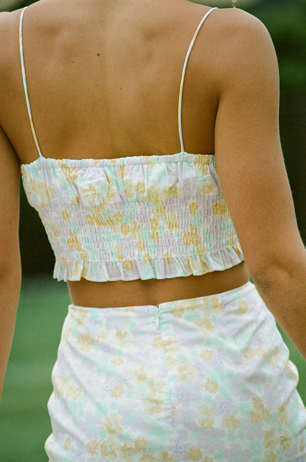 Exclusive Lavender Field Floral Print High - Waist Natural Cotton Voile Laide Skirt
