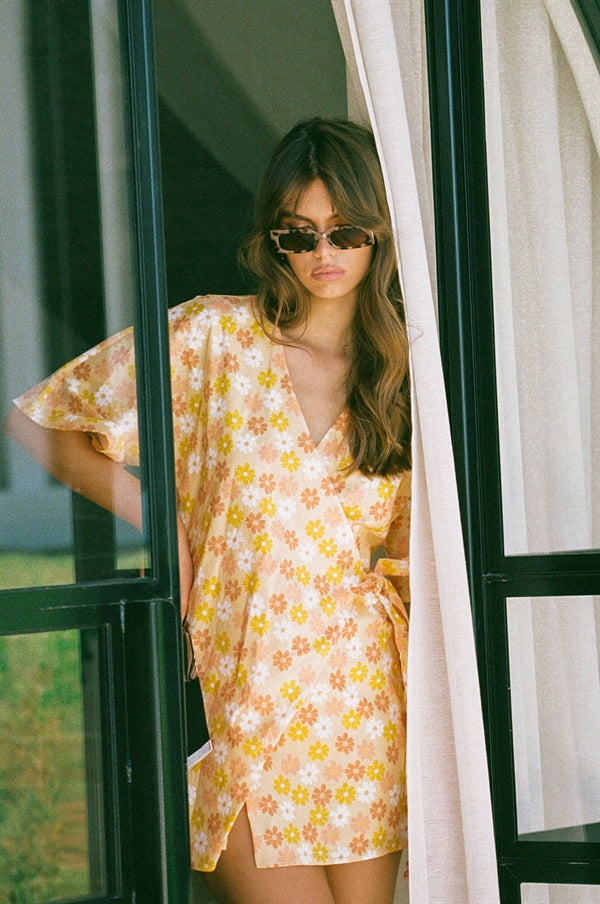 Sabo's Exclusive Hand - Painted Floral Impala Scarlett Wrap Cotton Dress