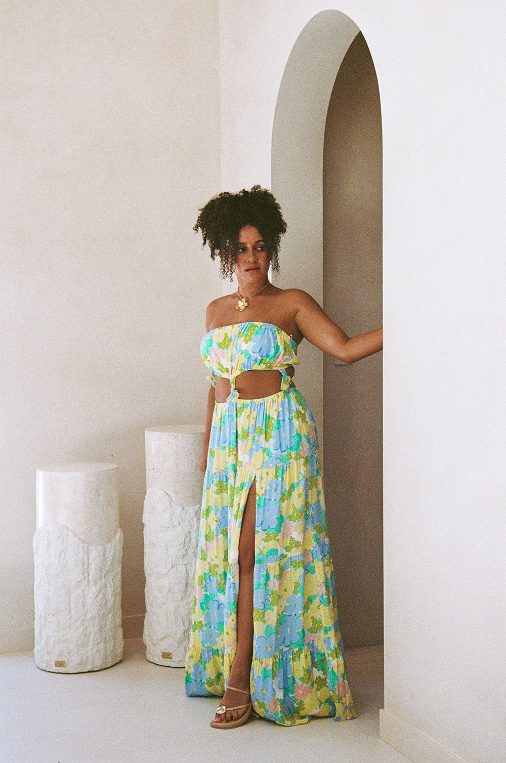 Exquisite Viscose Crepe Floral Print Strapless Lili Maxi Dress