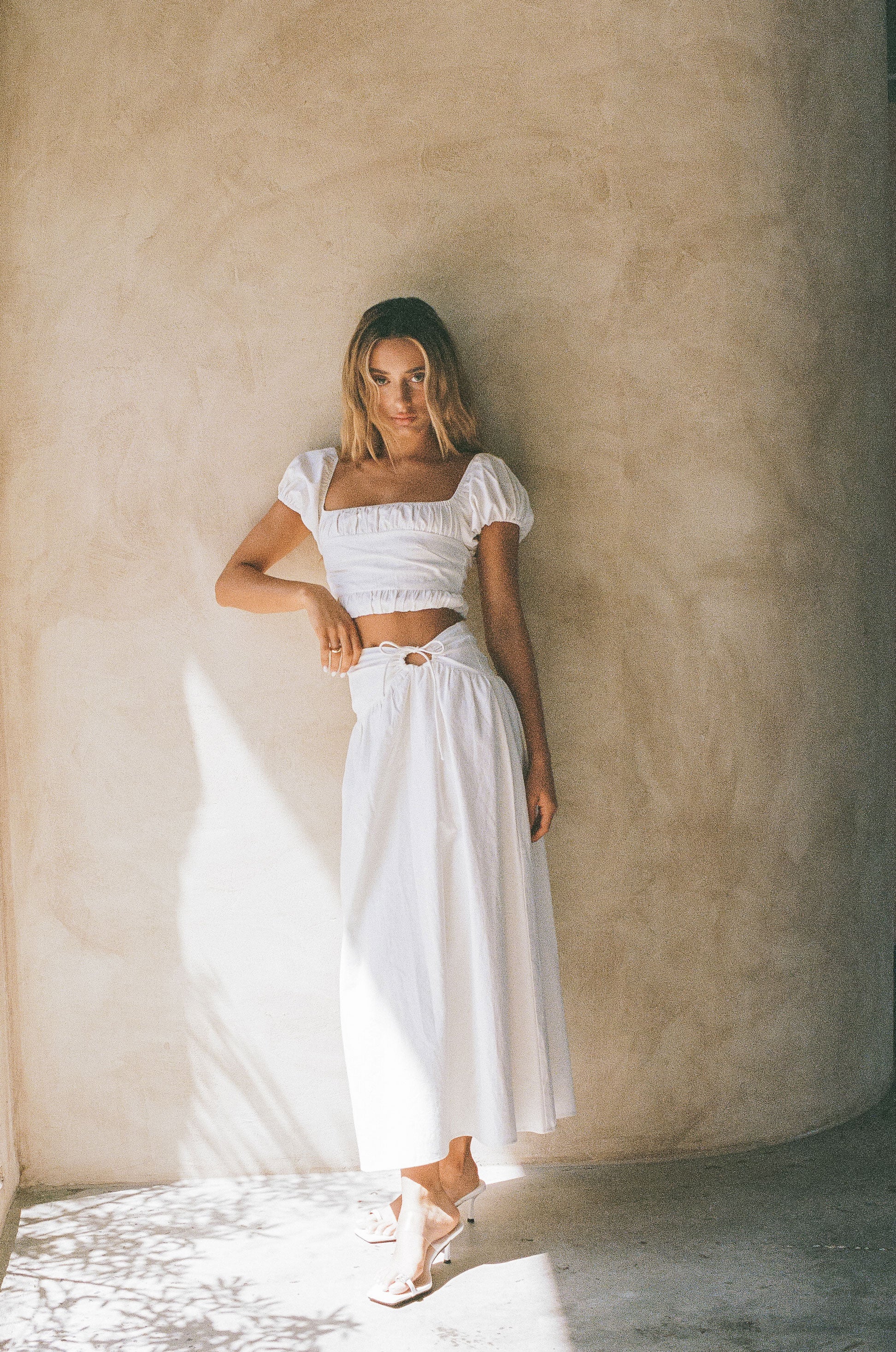 Exclusive Sabo Designed White Natural Cotton Cropped Dahana Top