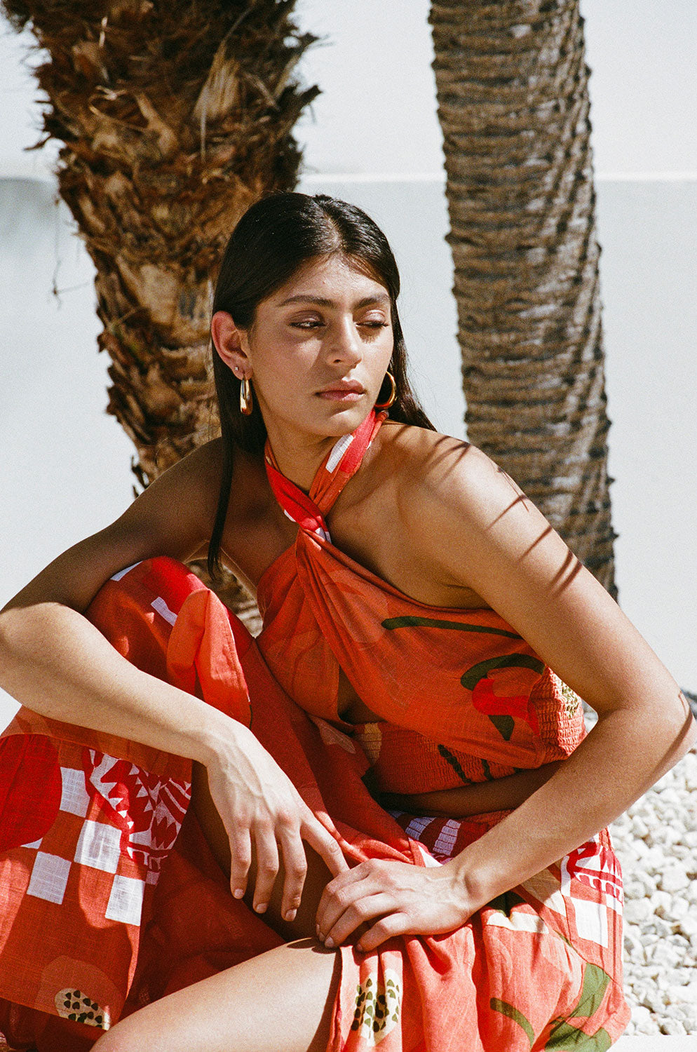 Italian-Inspired Lopez Cropped Halter Top with Exclusive Dolce Rossa Print