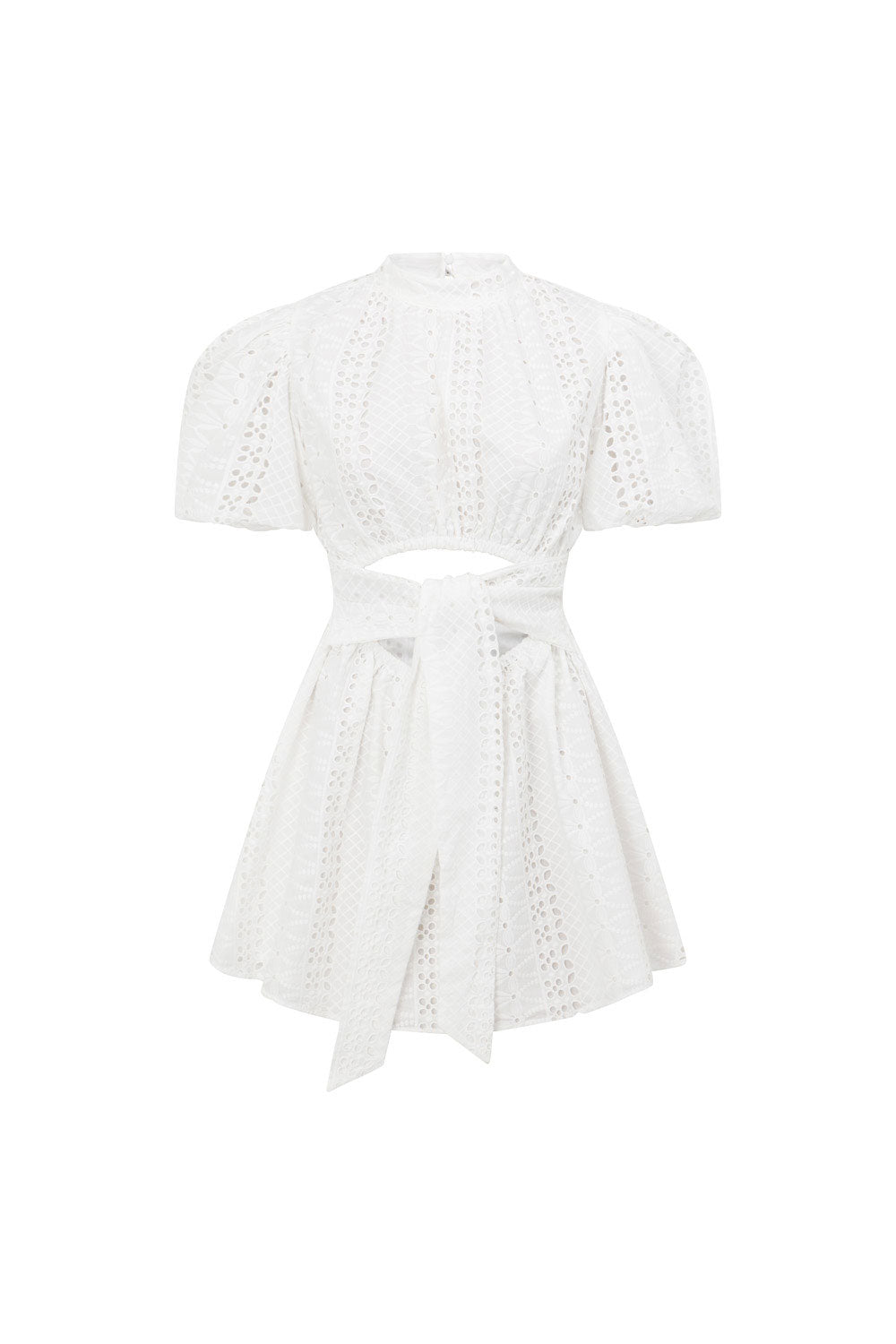 SABO LUXE White Natural Cotton Hart Tie Mini Dress with Open Back