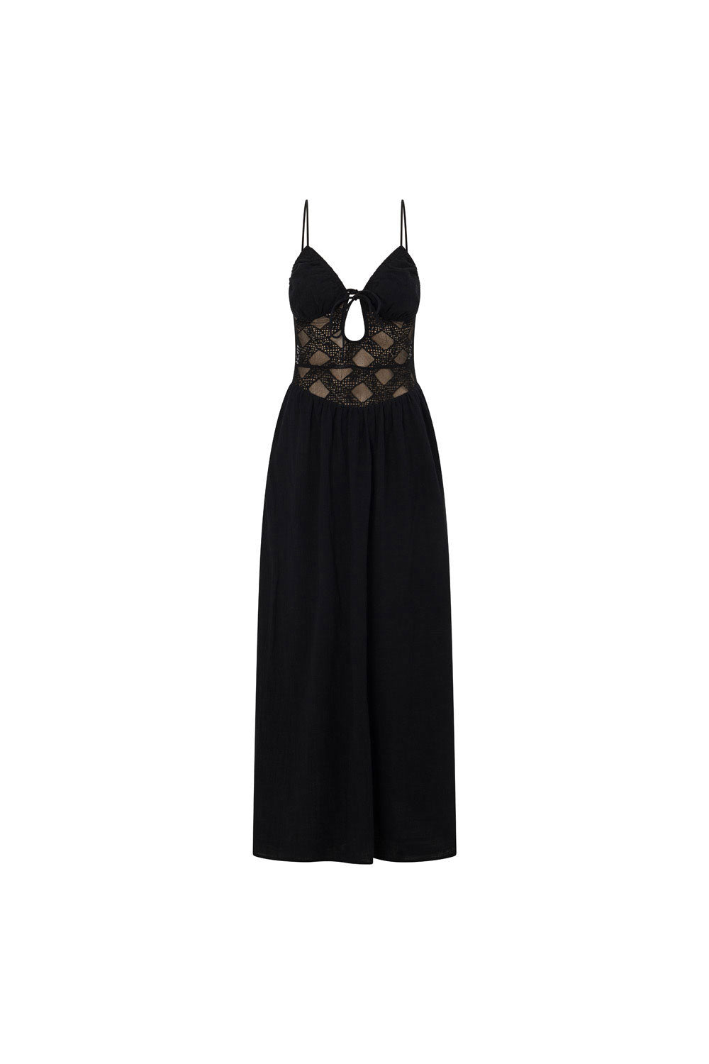 Black Raw Cotton Backless Molly Dress with Flouncy Maxi Skirt
