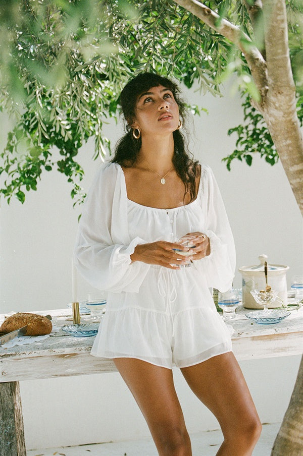 Exclusively Designed Off-White Lightweight Dylan High-Waisted Shorts