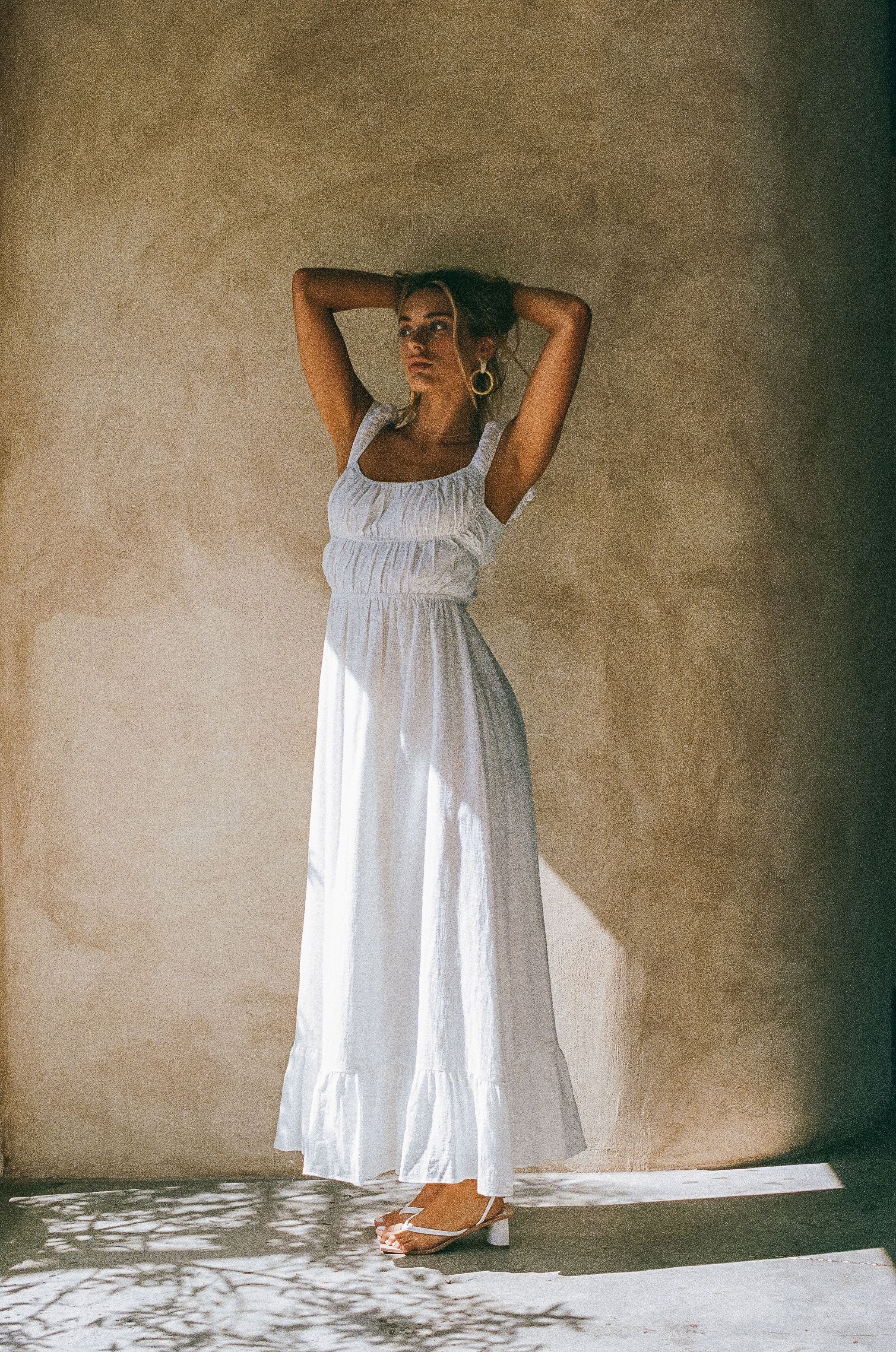 Stylish Fabi Off-White Cotton Midi Dress for Women