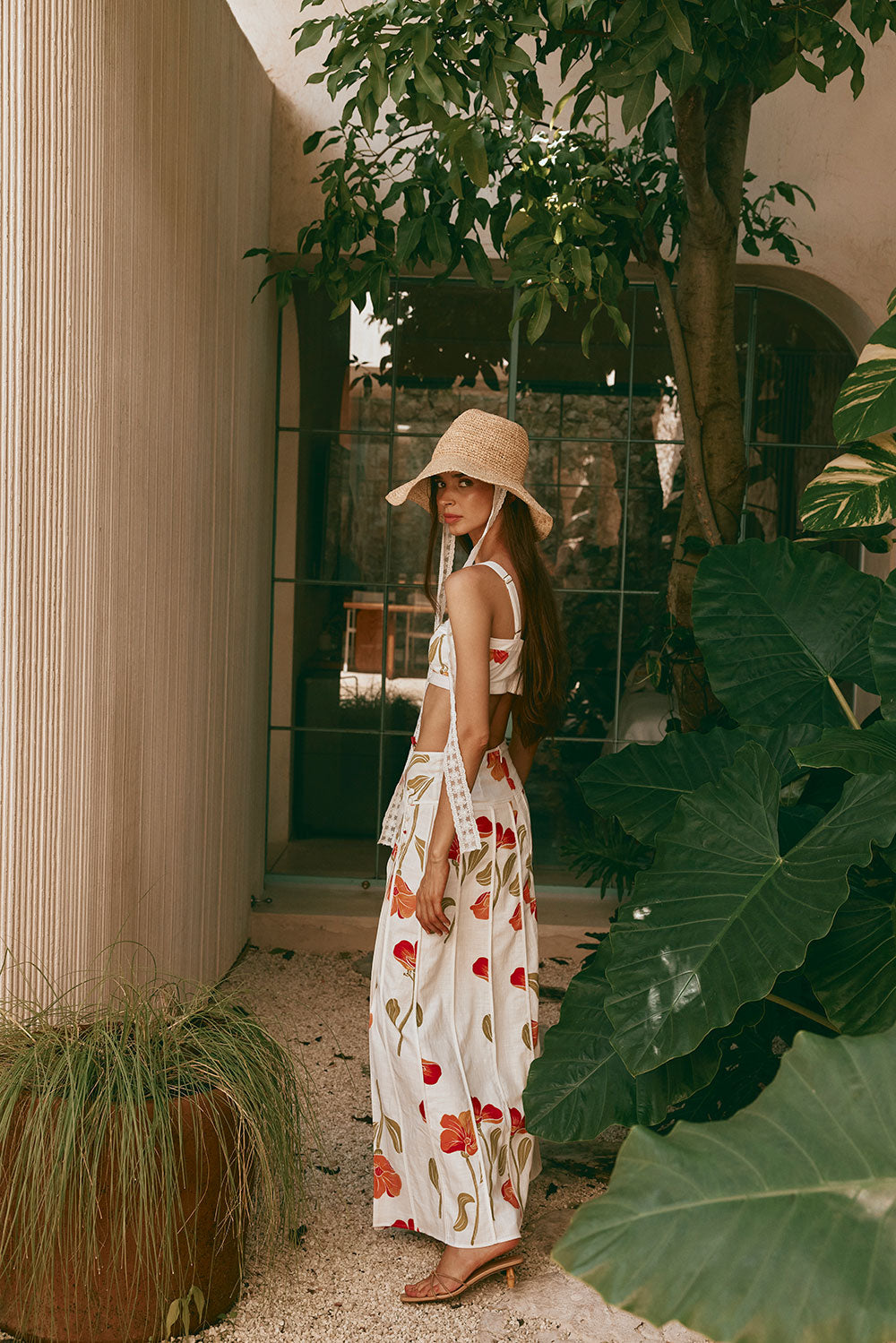 Stylish Estelle Poppy Print High - Waisted Cotton Slub Maxi Skirt