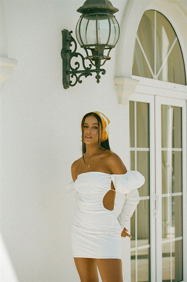 Exquisite Off-White Natural Linen Cotton Blend Cemarra Cutout Dress