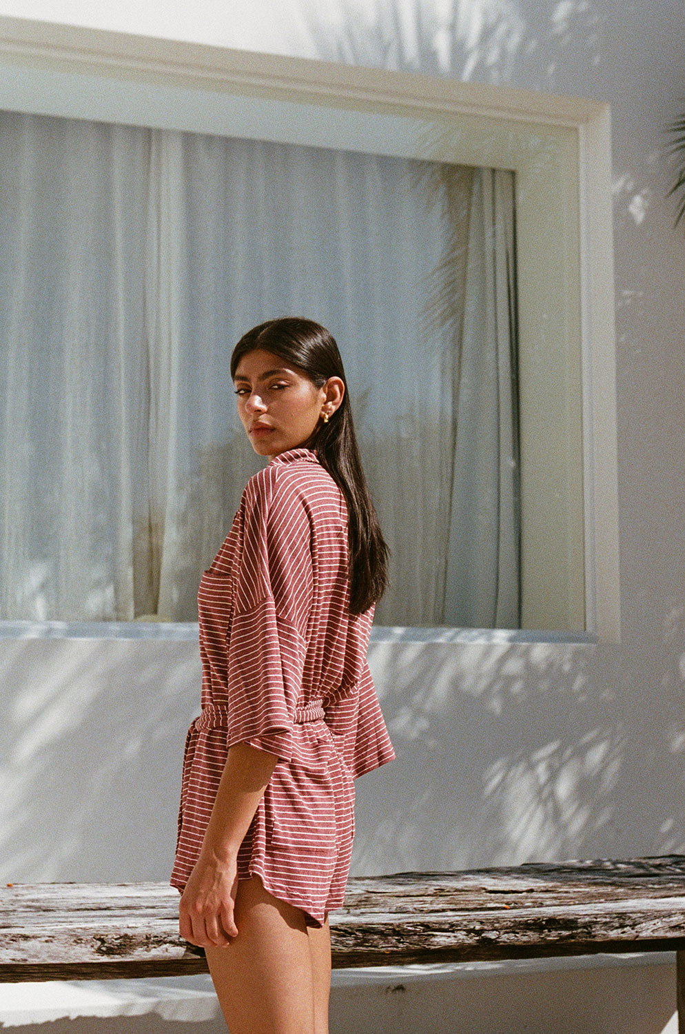 Brown and White Stripe Lightweight Cotton Milena Playsuit