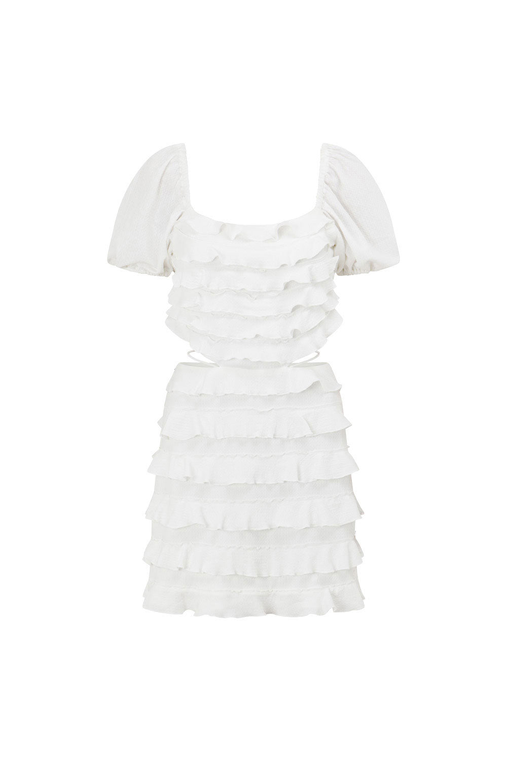 Sabo's Exclusive White Textured Alessa Dress with Frills and Cutouts