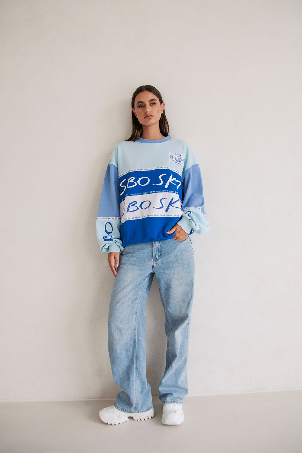 Unique Oversized Vintage Eclipse Sweater in Blue and White