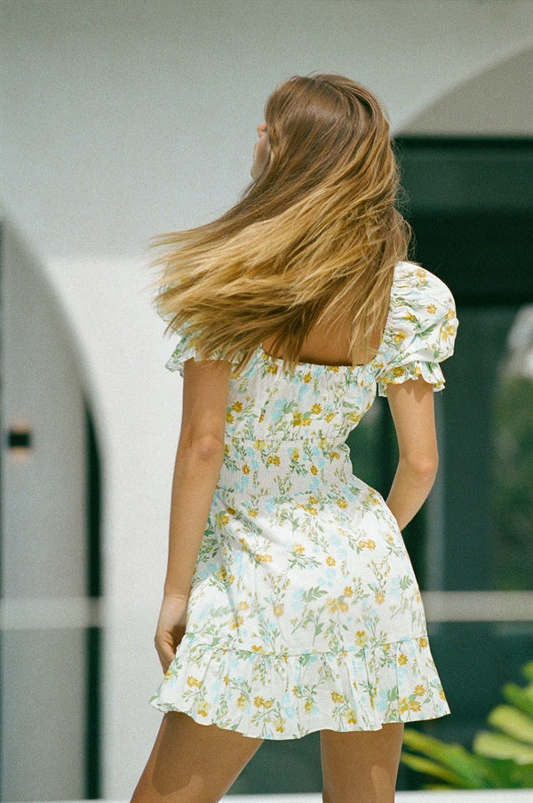 Exquisite Blue Spring Floral Hailey Cotton Voile Dress