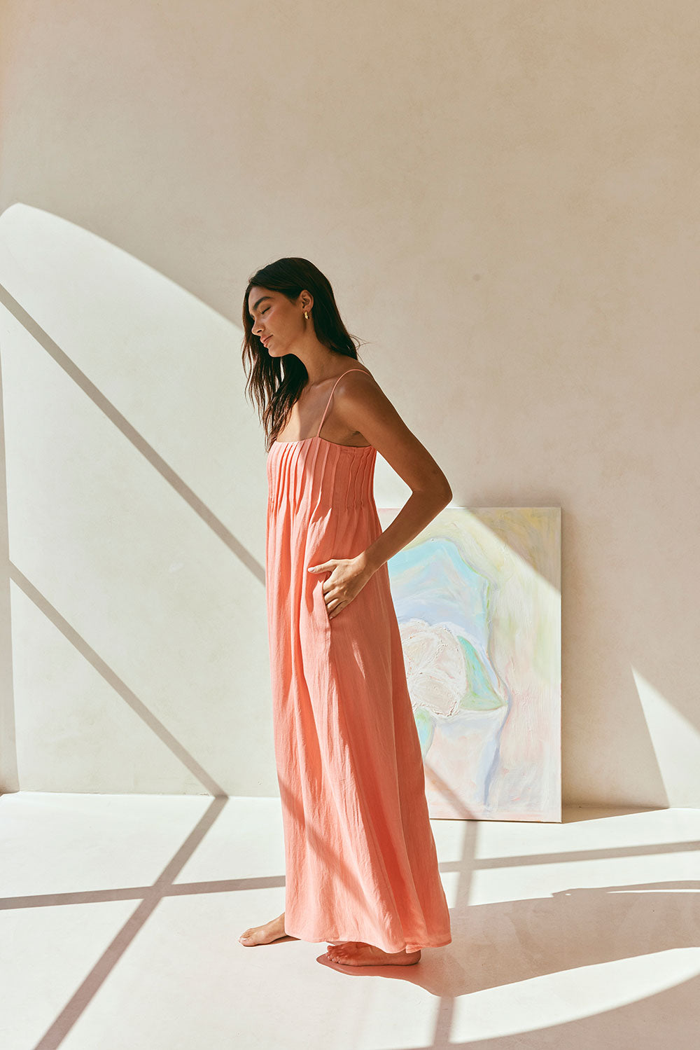 Salmon-Hued Ada Women's Maxi Dress for Casual Outings