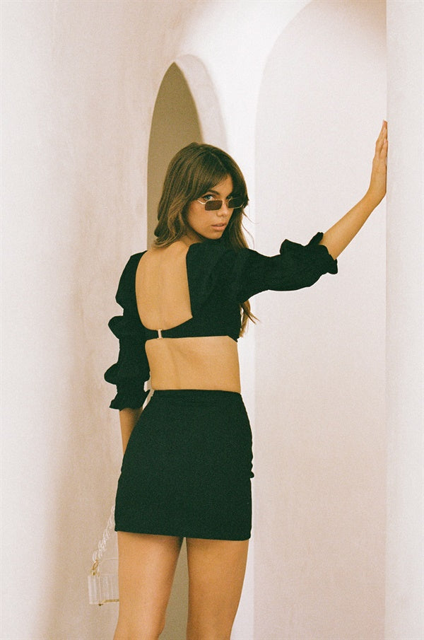 Exclusively Designed Black Natural Linen Cotton Blend Jade Bandeau Top