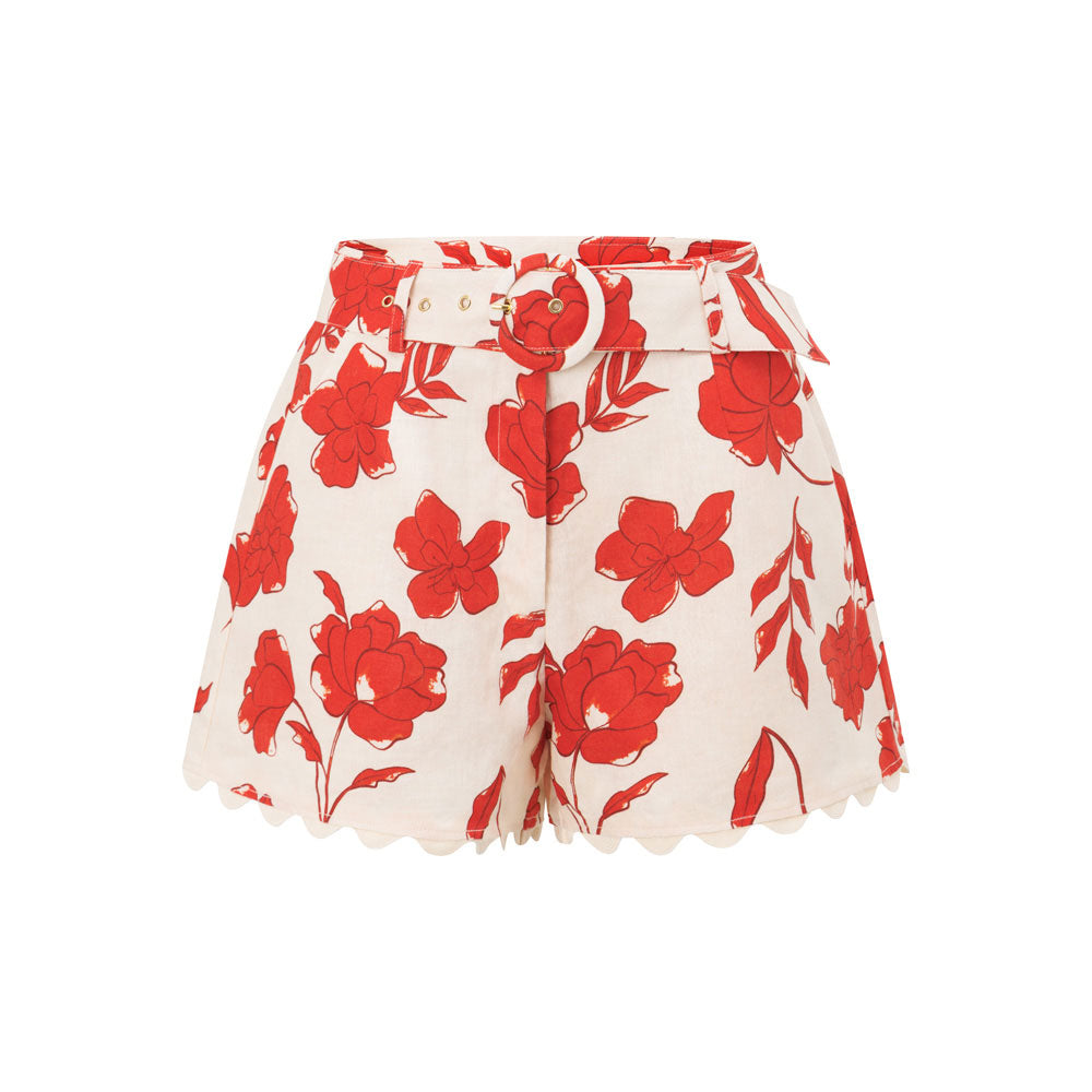 Arlette Women's Blooming Print Resort Linen Shorts for Spring 2024