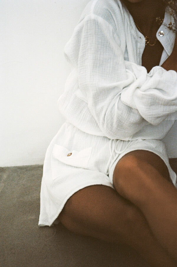 Estelle White Textured Cotton One - piece Playsuit for Easy Wear