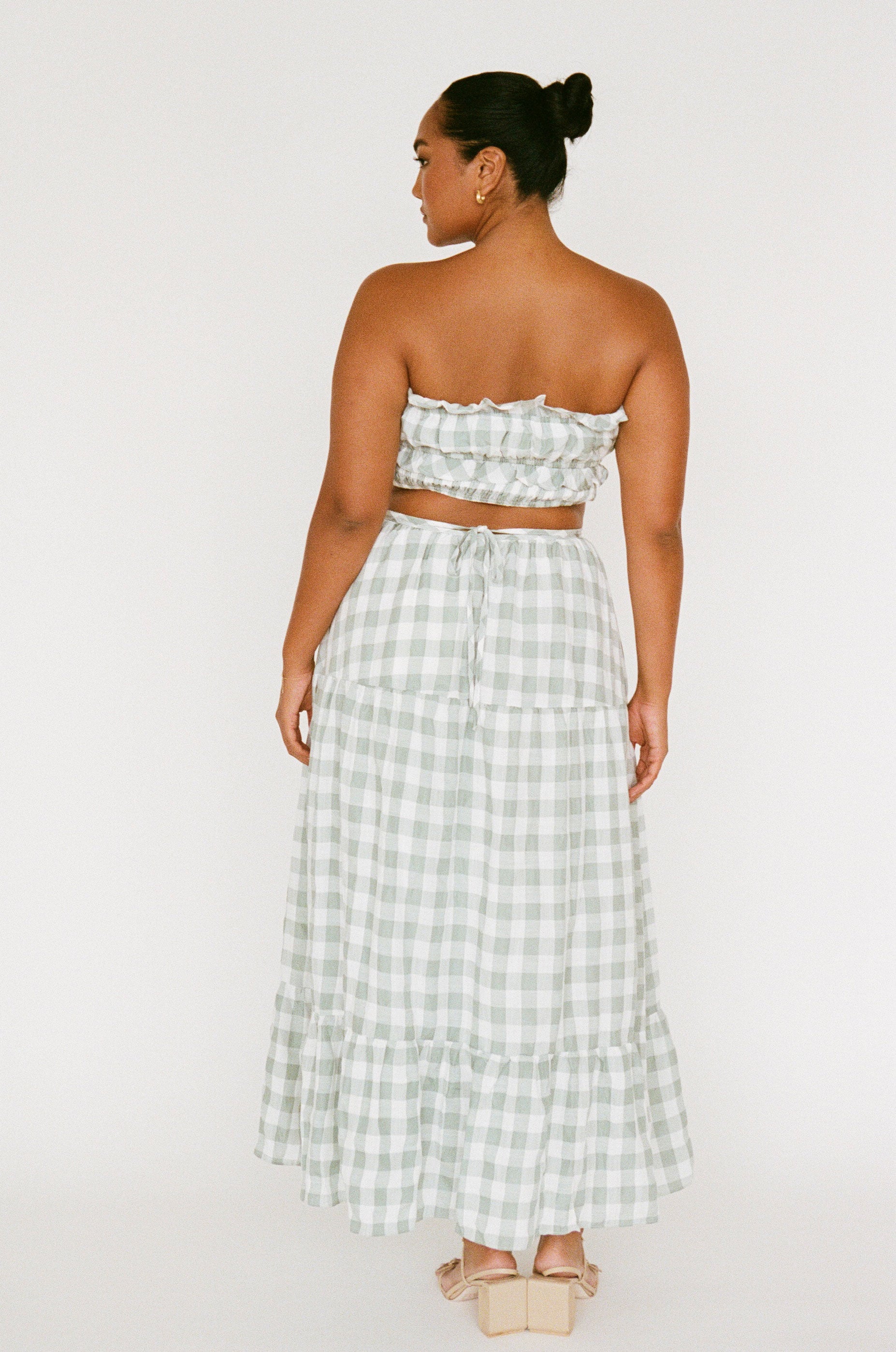 Lightweight Sea Foam Green and White Gingham Alarette Bandeau Top