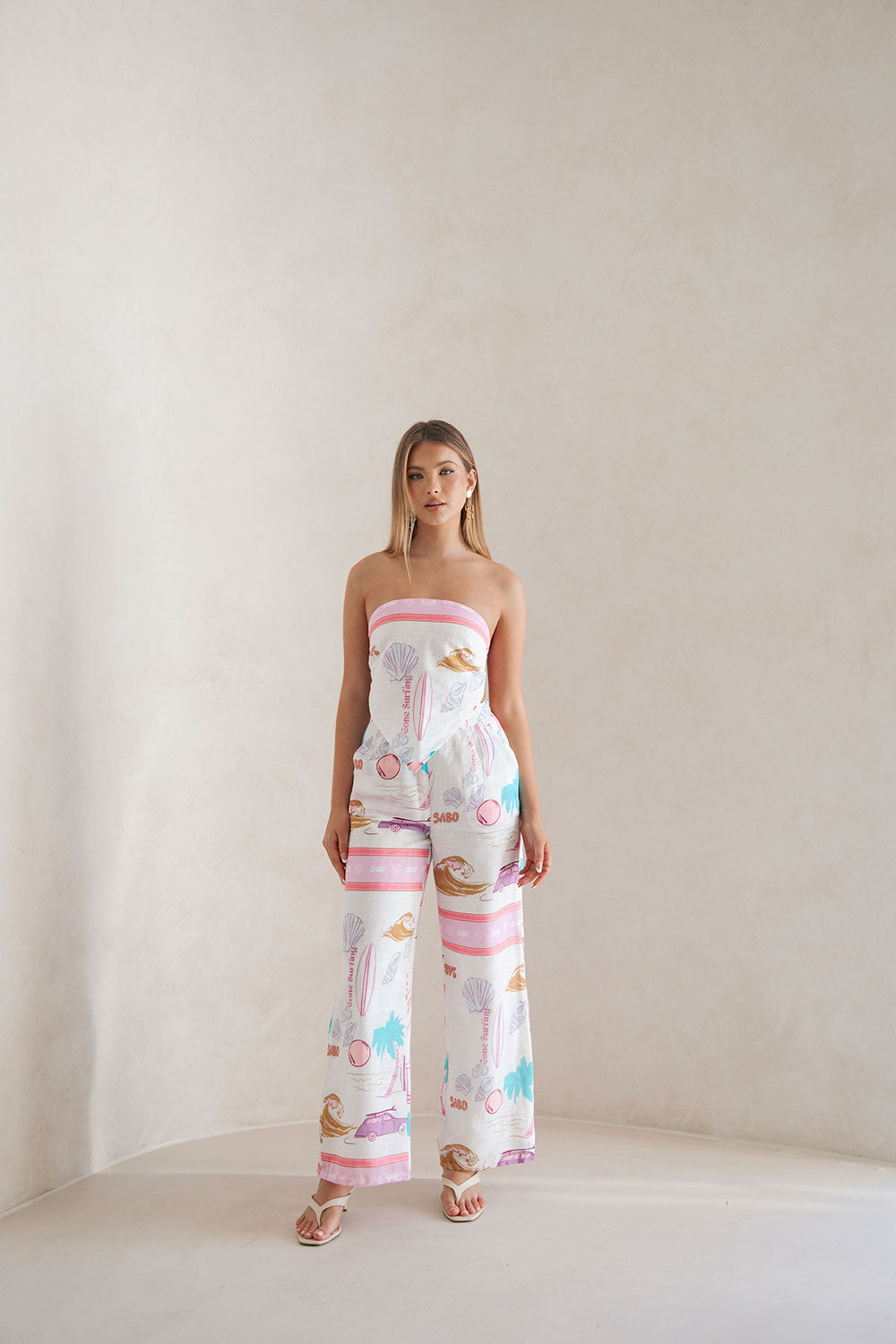 Azariah Surfing Scarf Print High Waisted Wide Leg Cotton Cheesecloth Pants
