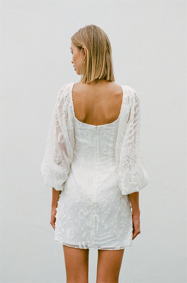 Exclusive Off-White Animal Burnout Fabric Favela Drape Women's Dress