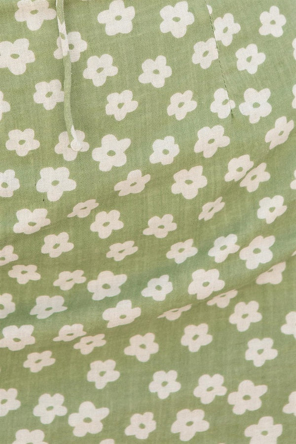Green Floral Ariana Vacation Dress with Short Puff Sleeves