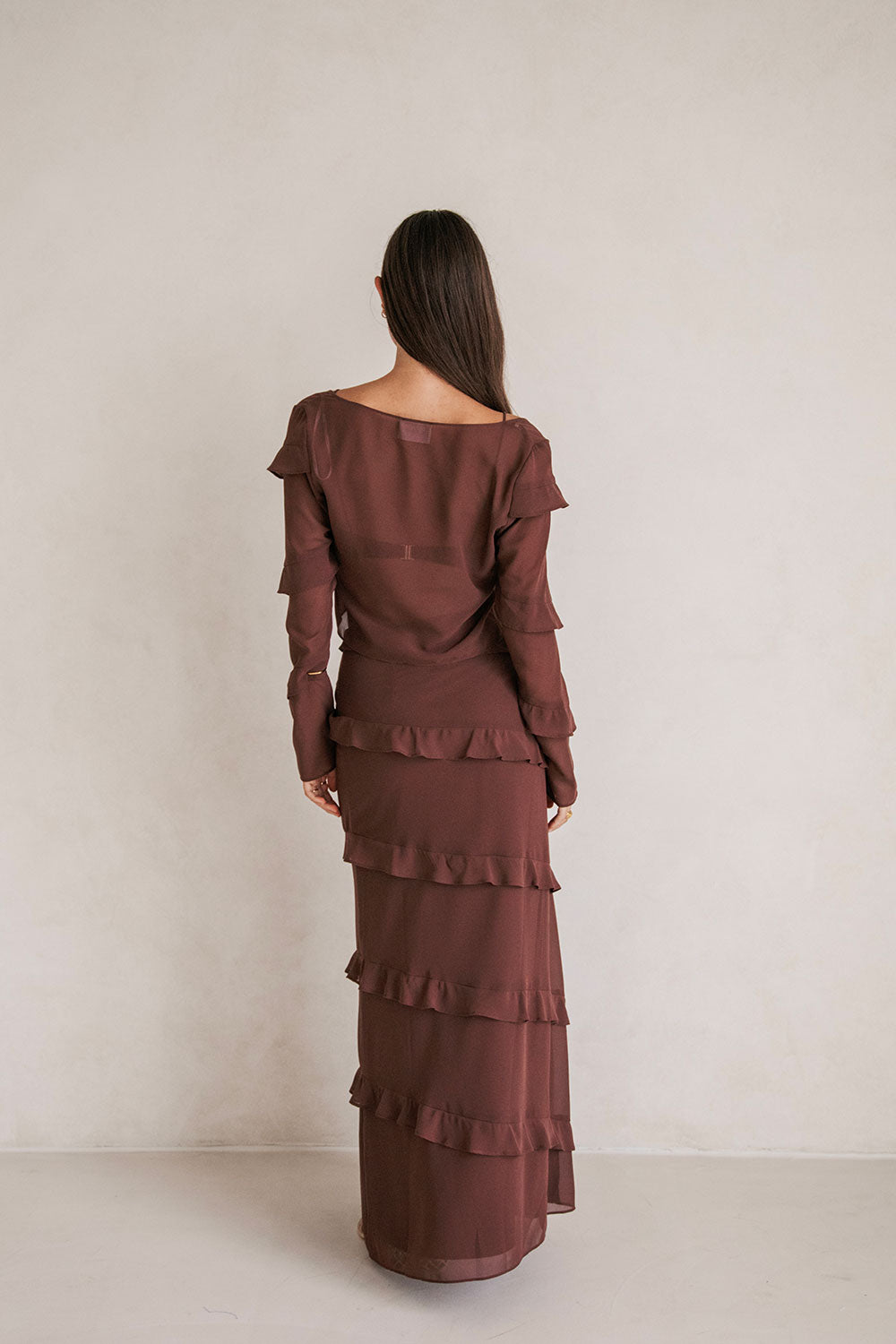 Exclusively Designed Chocolate Brown Sheer Chiffon Alyce Top