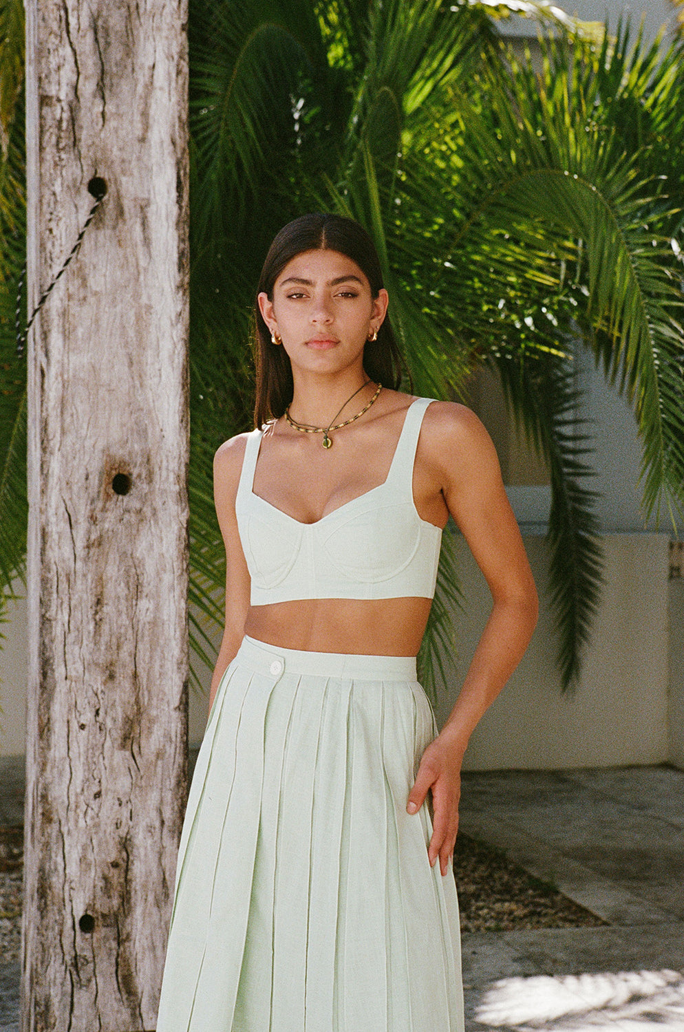 Mint Green Natural Cotton Adjustable Dien Top with Contrast Stitching