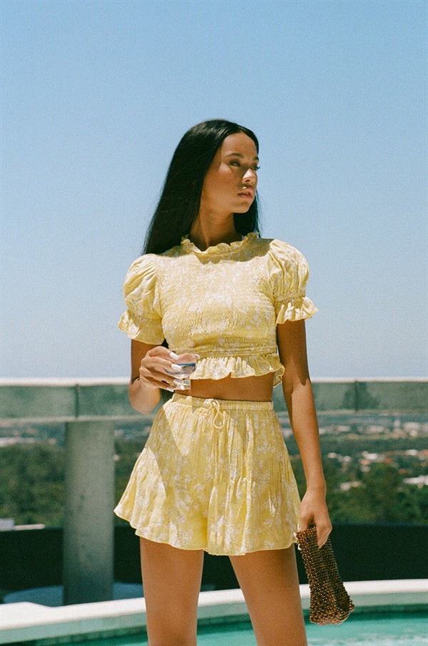 Sabo's Exclusive Linen Blend Cropped Mahli Top with Ditzy Floral Print