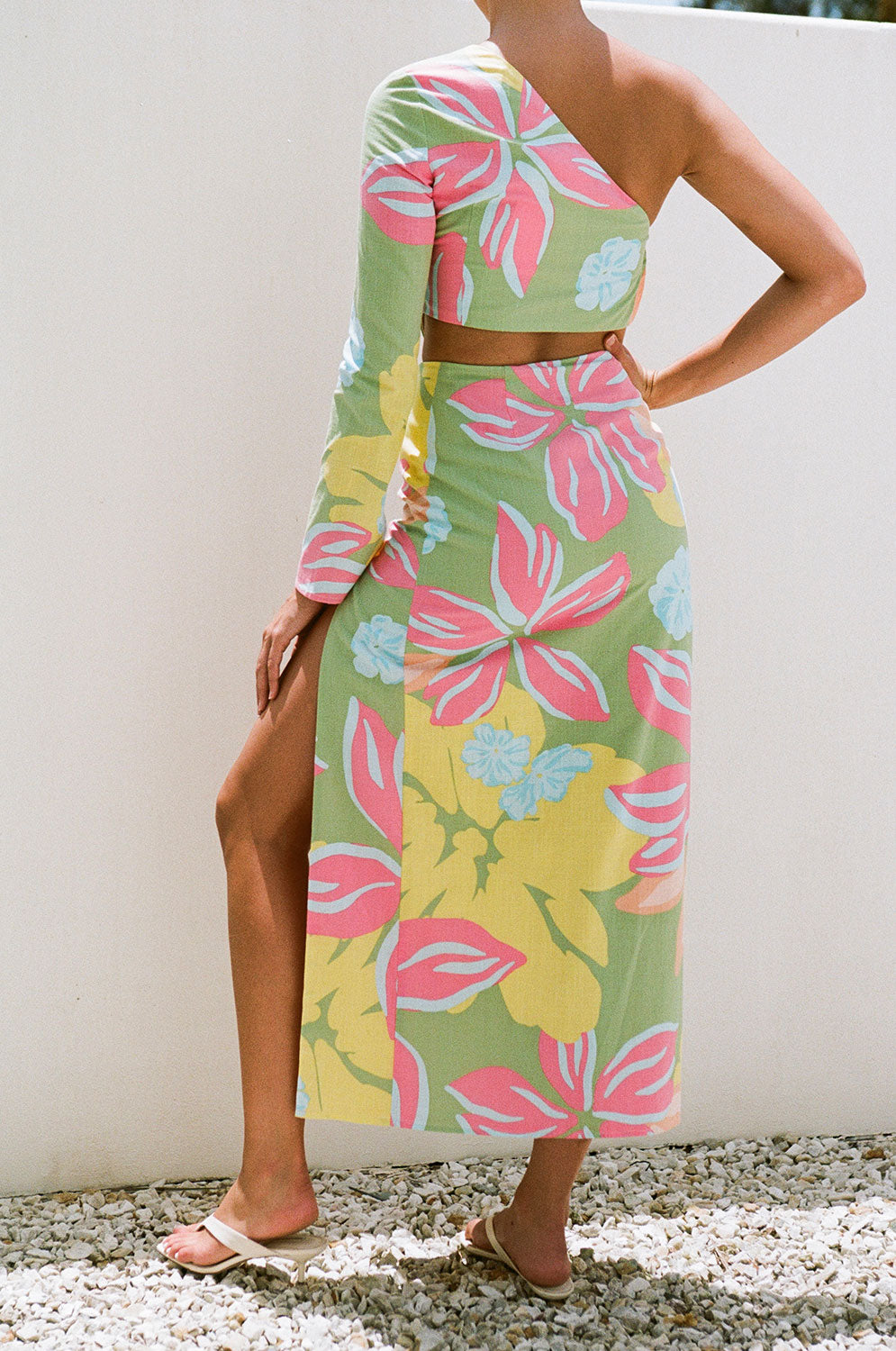 Exclusive Calypso Scarf Print High - Waisted Cotton Slub Kelcie Midi Skirt