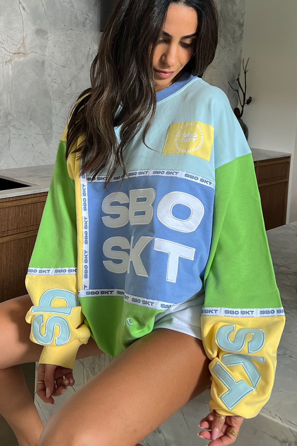 Uni - sex Oversized Vintage Hourglass Sweater in Blue, Yellow and Green