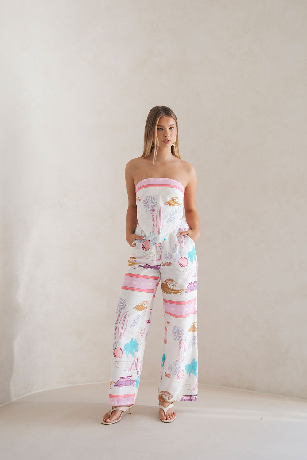 Azariah Surfing Scarf Print High Waisted Wide Leg Cotton Cheesecloth Pants