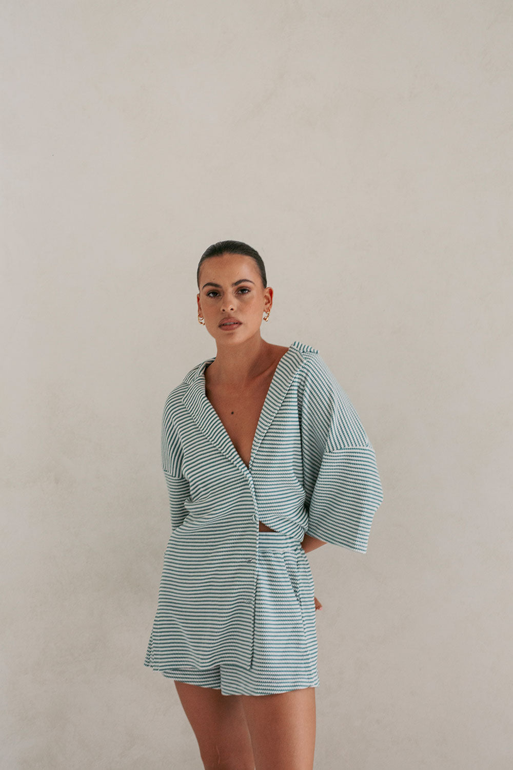 Unique Teal Stripe Mallory Sample Top for Fashion Lovers