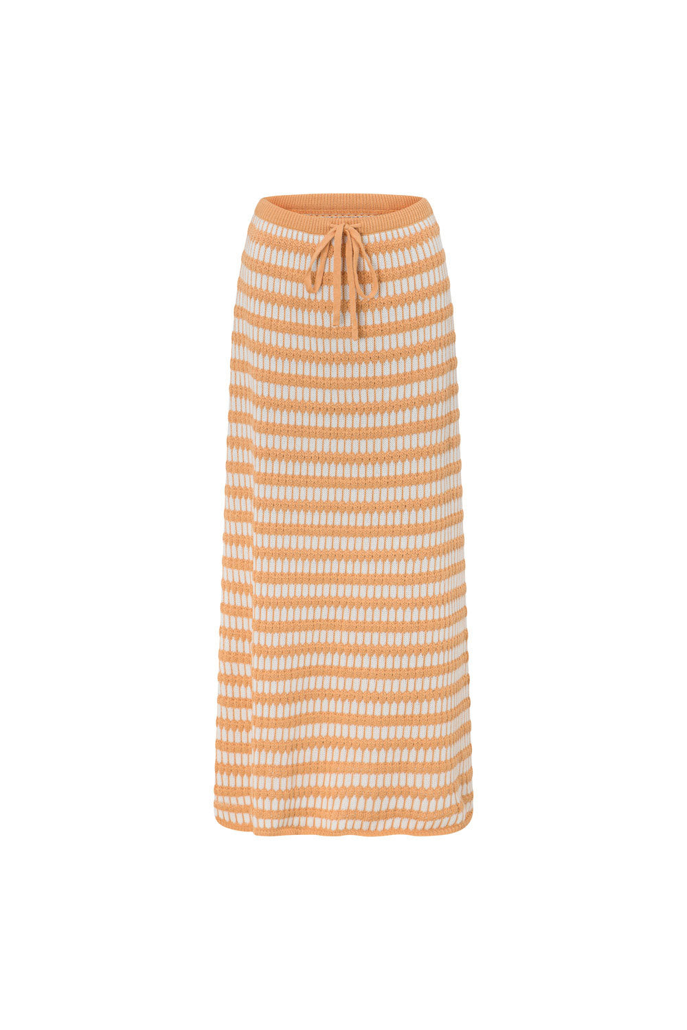 Vintage-Inspired Off-White Knit Midi Skirt with Contrast Stripes - Mati Style